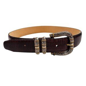 Brighton Brown Leather Belt Lizard Two Tone Silver Gold Office Casual Women